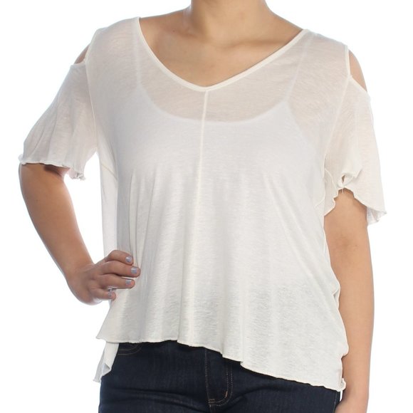 Free People Womens Bittersweet Linen Blend Cold Shoulder Casual Top - Picture 2 of 7